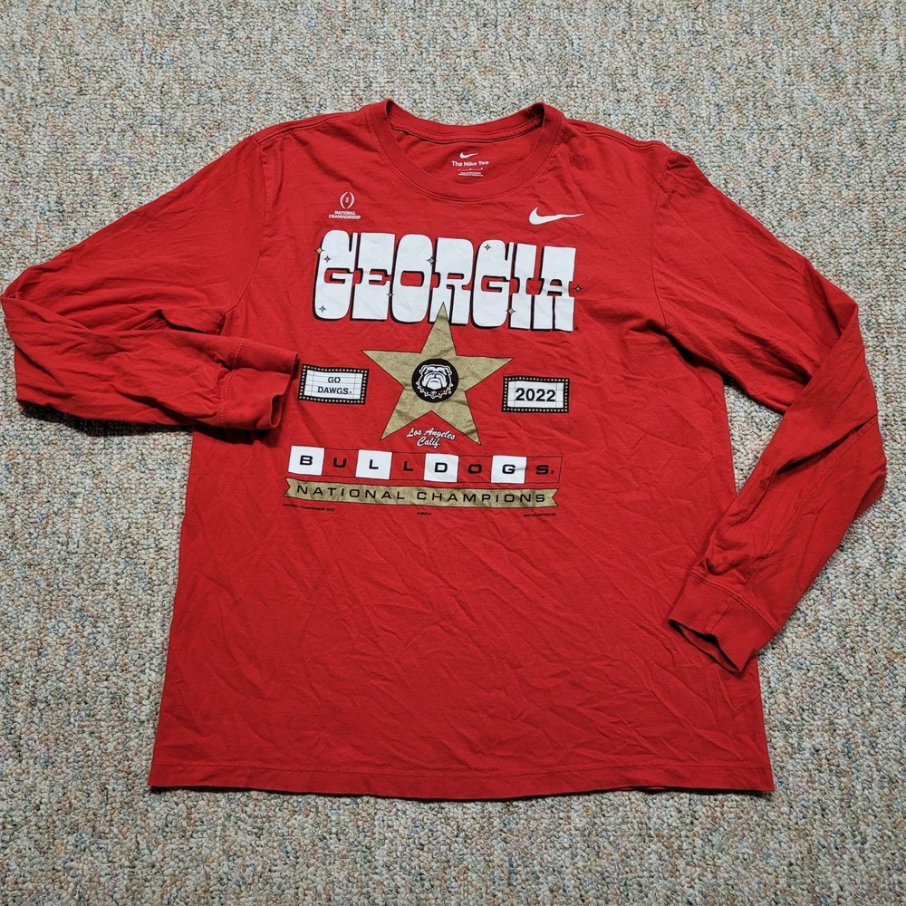 Nike Georgia Bulldogs Shirt Mens Large Red 2022 National Champions Long Sleeve
